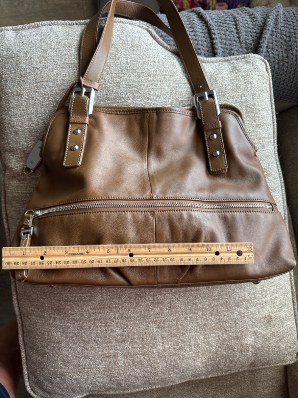 b. makowsky Tan Leather Handbag with Silver Accents - Picture 4 of 12